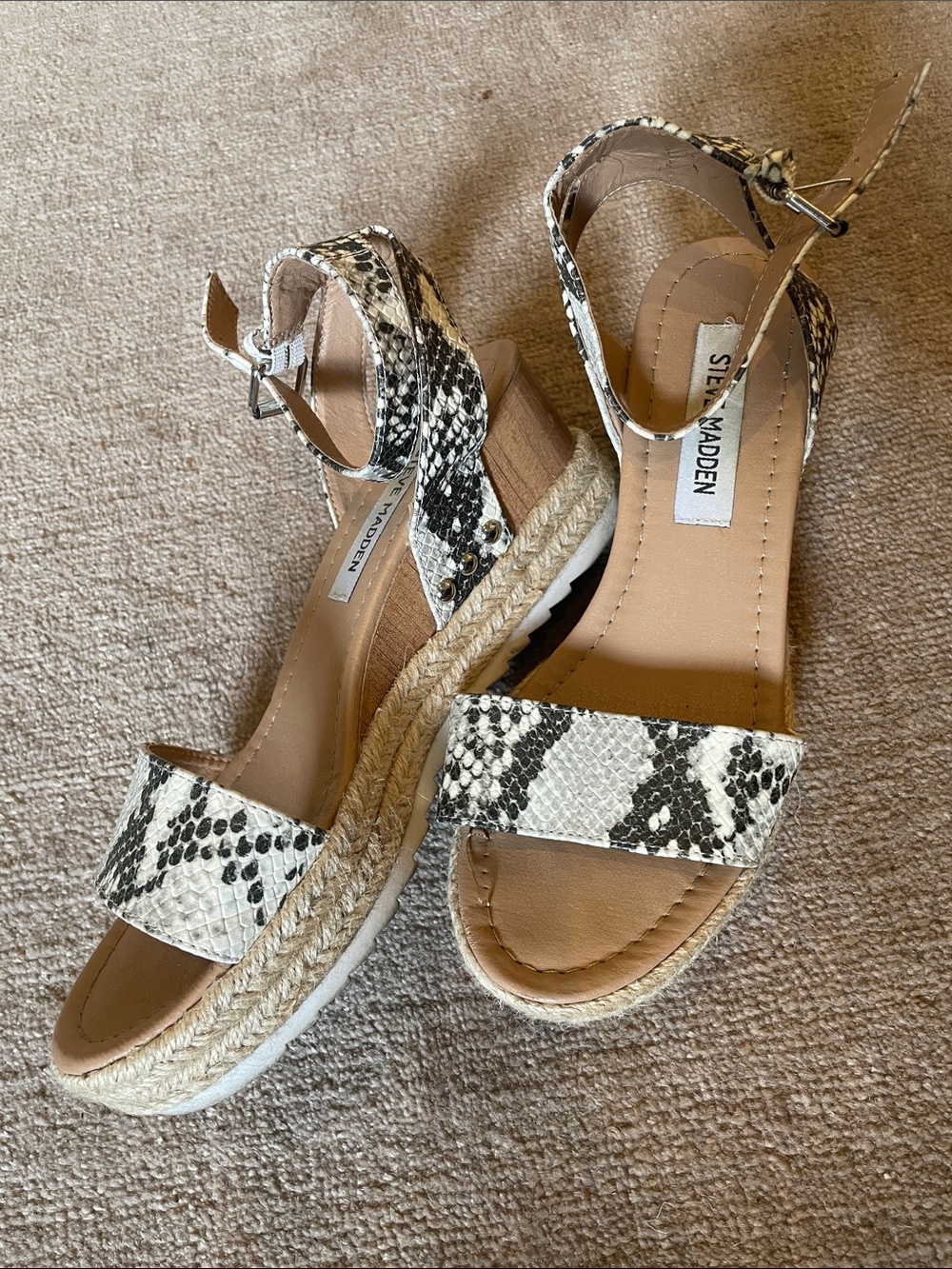 Steve Madden Snake-Print Wedge Espadrille Sandal in Black and White